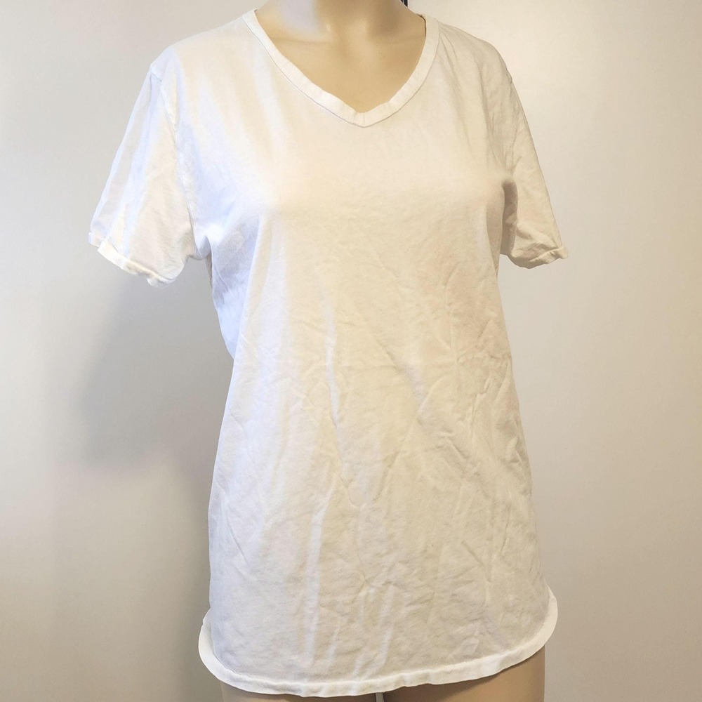 V::room 4 Lounge Womens Small White V-Neck Short Sleeve Tee Made in USA